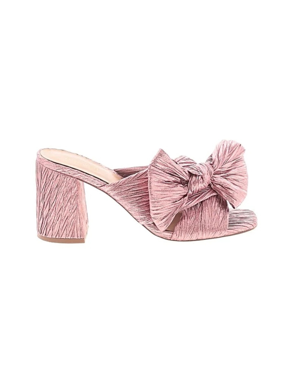 Metallic Pink Bow Block Heel Mules